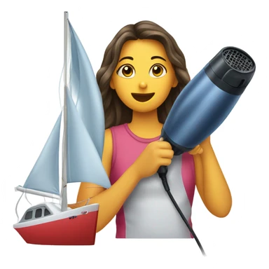 Girl is drying wet sailboat using the hair dryer sticker