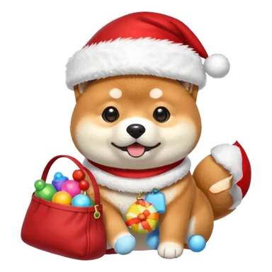 shiba inu wearing santa hat holding a bag of toys snowing sticker