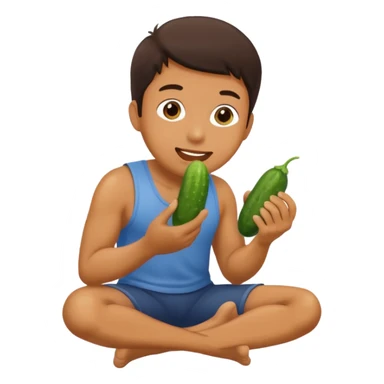 A man on his knees eating a cucumber sticker