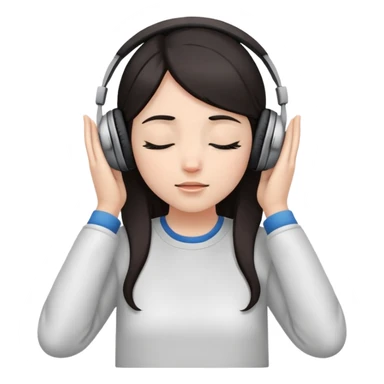 Girl with dark hair, wearing headphones, her hands are on her ears, and her eyes are close sticker