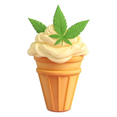 colorful gelato in a waffle cup with cannabis leaf sticker