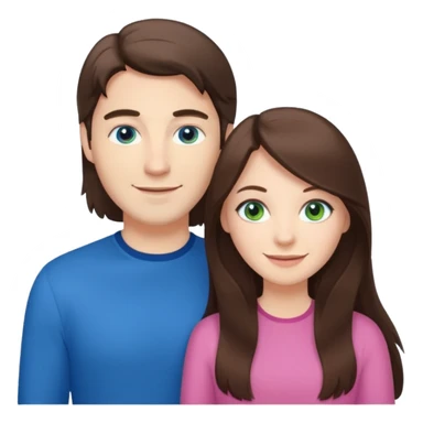 “A pink Polaroid-style photo of a couple: a white woman with long brunette hair and blue eyes, and a white man with short brunette hair and green eyes.” sticker