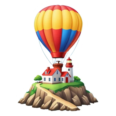 Hot air balloon above a scenic ocean with a lighthouse sticker