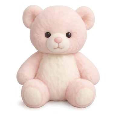 soft plush teddy bear with pink and white fur, no shadows, flat lighting, no background, soft plush texture, gentle and cuddly appearance sticker