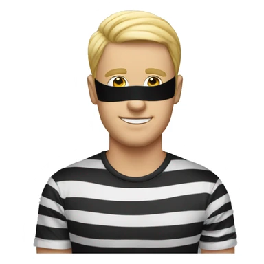 a man with an eye mask and an black and white stripes  t shirt sticker