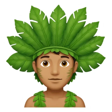 an man with jungle wearing a large leaf headgear bye  sticker