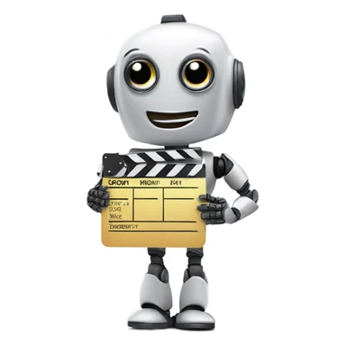 happy robot holding a clapboard sticker