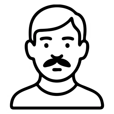 Asian man with black mustache and red hair, outlined icon style sticker