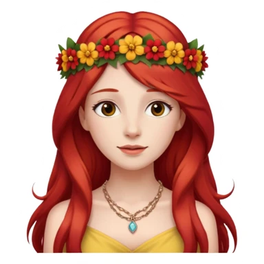 Women red long hair with Flower Crown and Necklace sticker