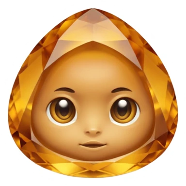 Single gemstone rock character, warm golden citrine, squat and heavy like a rock, with carved facets and tiny surface imperfections, cute round eyes  sticker