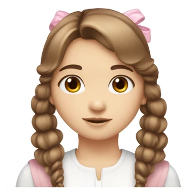 cute beautiful white girl, brown hair with bangs, two ponytails, pink angel wings,  sticker
