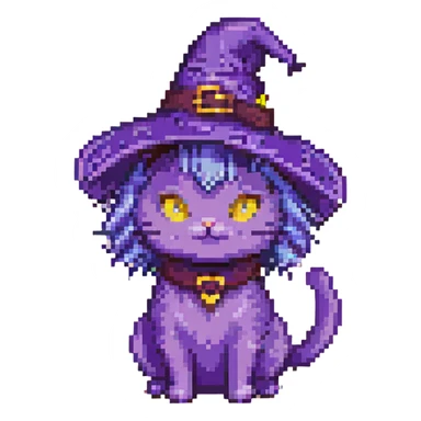 purple witch cat pixel art sticker