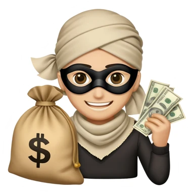 cartoon bandit with eye mask and money bag sticker
