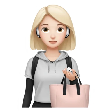 clean girl aesthetic emoji, wearing athleisure, airpods, natural look, carrying tote bag, subtle blush sticker