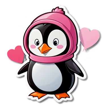 Pink cartoon penguin valentine sticker