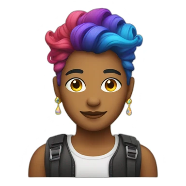 a person with LGBTQ style, colour ful hair, earings sticker