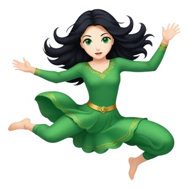 Beautiful lady with long black hair and green eyes jumping sticker