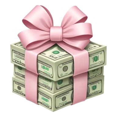 stack of money wrapped ina light pink bow sticker