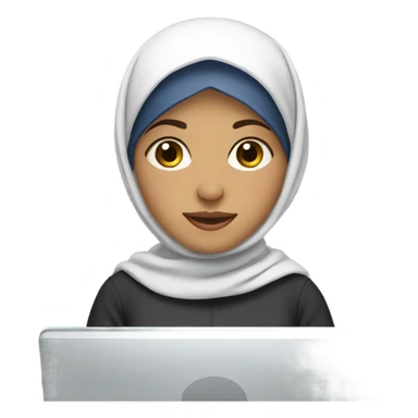 white fair-skinned Muslim woman with a headscarf working with computer sticker