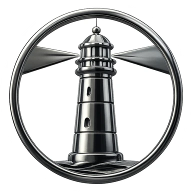 chrome style lighthouse in a circle frame sticker