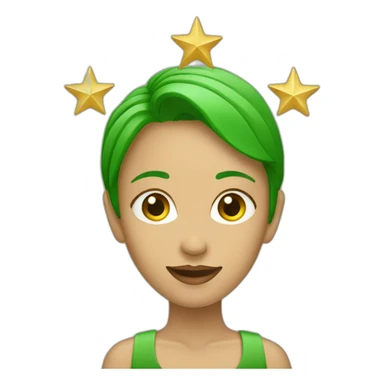 Green women holding three gold stars above head sticker