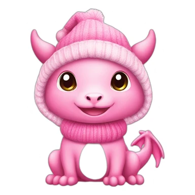 cute, little Pink dragon, in sweater and Christmas hat. adorable happy kawaii style, colorful, clear outline, vector, simple white background, 8k, 3:2 sticker