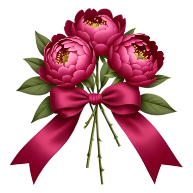 peonies in Persian red color tied with silk aesthetic ribbon of powder raspberry color in glamour vintage theme sticker