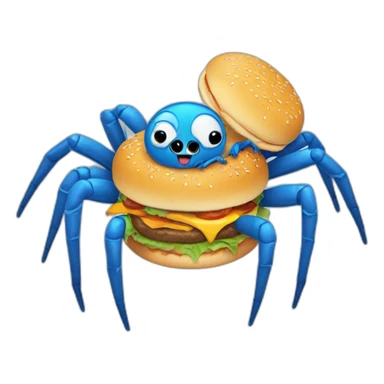 friendly blue spider eating hamburger sticker