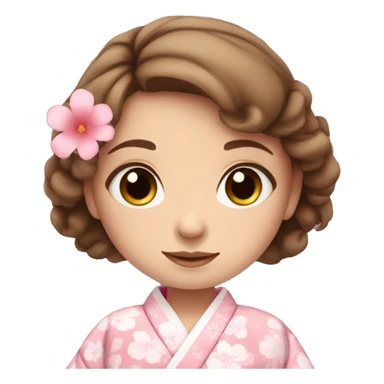 cute girl BLUE eyes and brown hair in pink flower kimono sticker