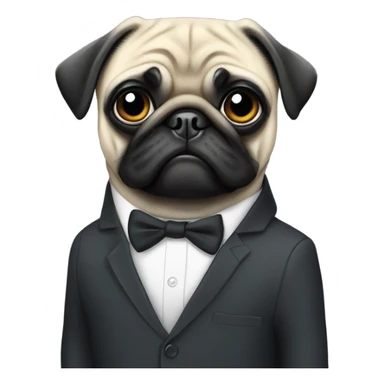 black pug wearing a suit sticker