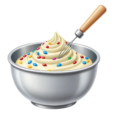 bowl of sprinkle cake batter being swirled out the bowl by a whisk sticker