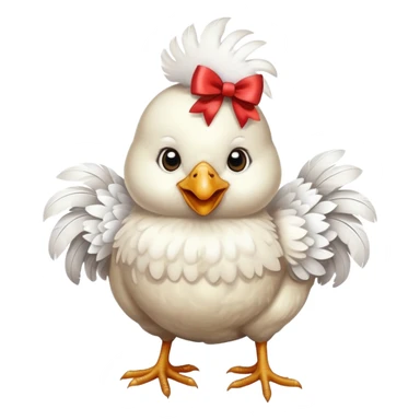 chicken with a bow sticker