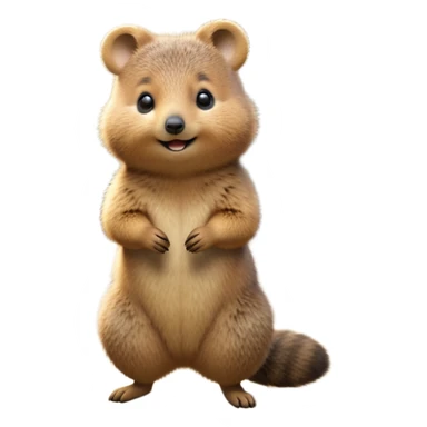 cinematic-quokka-realistic-full-body-standing-emoji,-small-round-frame-balanced-on-tiny-strong-hind-legs,-fluffy-brown-fur-radiating-a-warm-softness,-big-round-eyes-filled-with-joy-and-innocence,-tiny-clawed-paws-held-close-to-chest,-cheerful-smile-exuding-endearing-happiness,-simplified-yet-realistic-focused-features,-highly-detailed,-glowing-with-a-sunny-warmth sticker