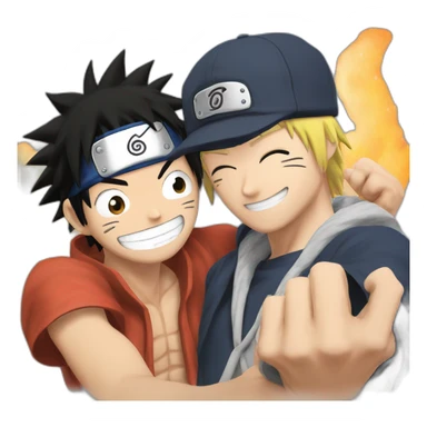 Luffy and Naruto high-fiving sticker