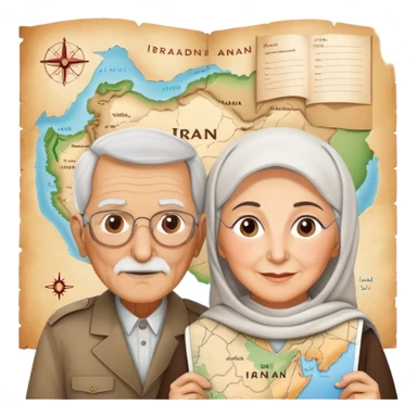 An image of an elderly man and woman
with a map of Iran in the background
with the following written below the map: @salmand_ir sticker