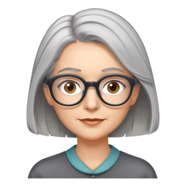 woman with shoulder length partial grey hair wearing glasses hazel eyes sticker