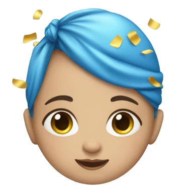 A baby dressed in blue with blue confetti sticker