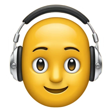 Ein gelber runder Emoji. Augen geslossen. Total im moment. Glpcklich, leichtes lächeln. Verträumt. Leichtigkeit. Freiheit. Overearkopfkörer auf und im hintergrund leichte muster die erkennen lassen dass techno läuft sticker