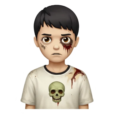 garoto zombie de cabelo liso preto com volume no formato de tigela, olhos marrom escuros, camisa branca, pele morena mas mais branca do que morena sticker
