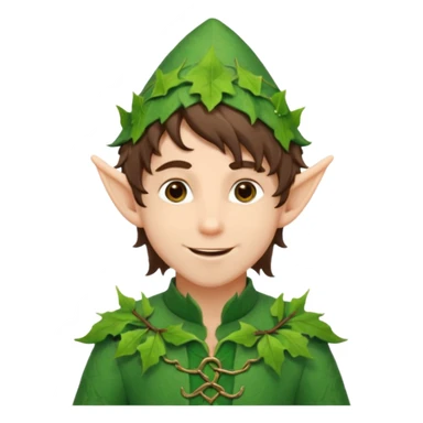 handsome elf with messy brunette hair wearing a leafy outfit and smile confidently sticker