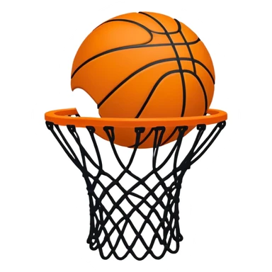 Ultimate minimal basketball silhouette, orange circle with only essential black lines, tiny NBA Spalding mark, iOS emoji style sticker