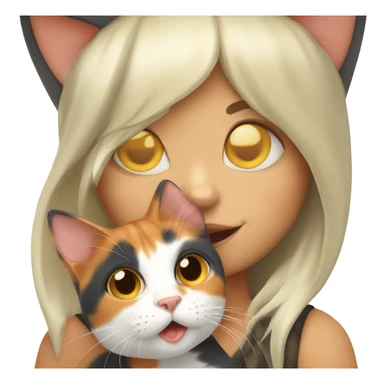 Make a calico cat licking a little red head girl sticker