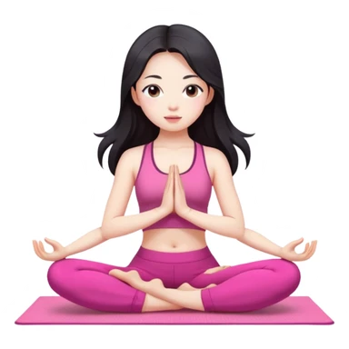 Asian girl doing yoga all in pink clothes, dark long hair, pale skin sticker