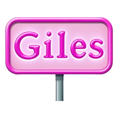 Pink neon sign with the word Giles sticker