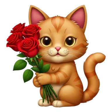 cat holding bouquet of roses sticker
