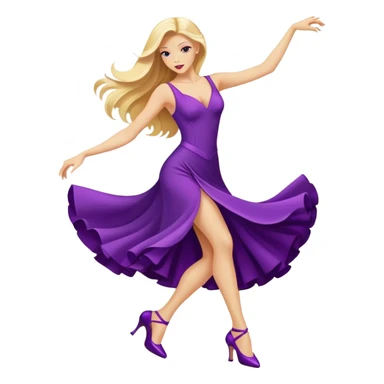 long blonde hair, dancing a tango in a purple dress and purple heels  sticker