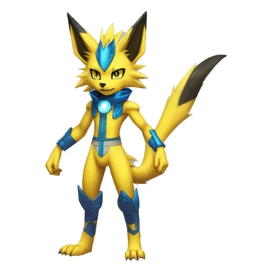 Yellow Anthro Edgy Cool Sonic-Zeraora-Anubis-Renamon-Jolteon-Pokémon-Fakémon with shiny blue markings Full Body Detailed High Quality  sticker