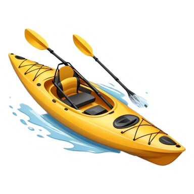 An icon showing a close-up of a sleek kayak with double-bladed paddles gliding through water. Splashes surround the boat as it cuts across a calm surface, symbolizing speed and focus. Transparent background emphasizes the dynamic and personal nature of kayak paddling. sticker