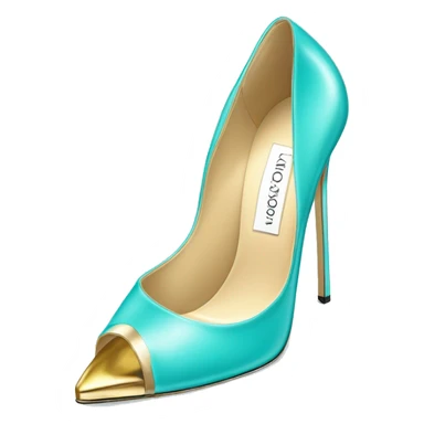 Hyper Realistic isolated top view of a pair of tiffany blue ,cream,and gold Jimmy Choo Stiletto High Heel fashion shoes. sticker