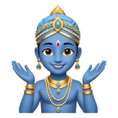 Krishna, blessing pose, blue skin, adorned with jewelry sticker